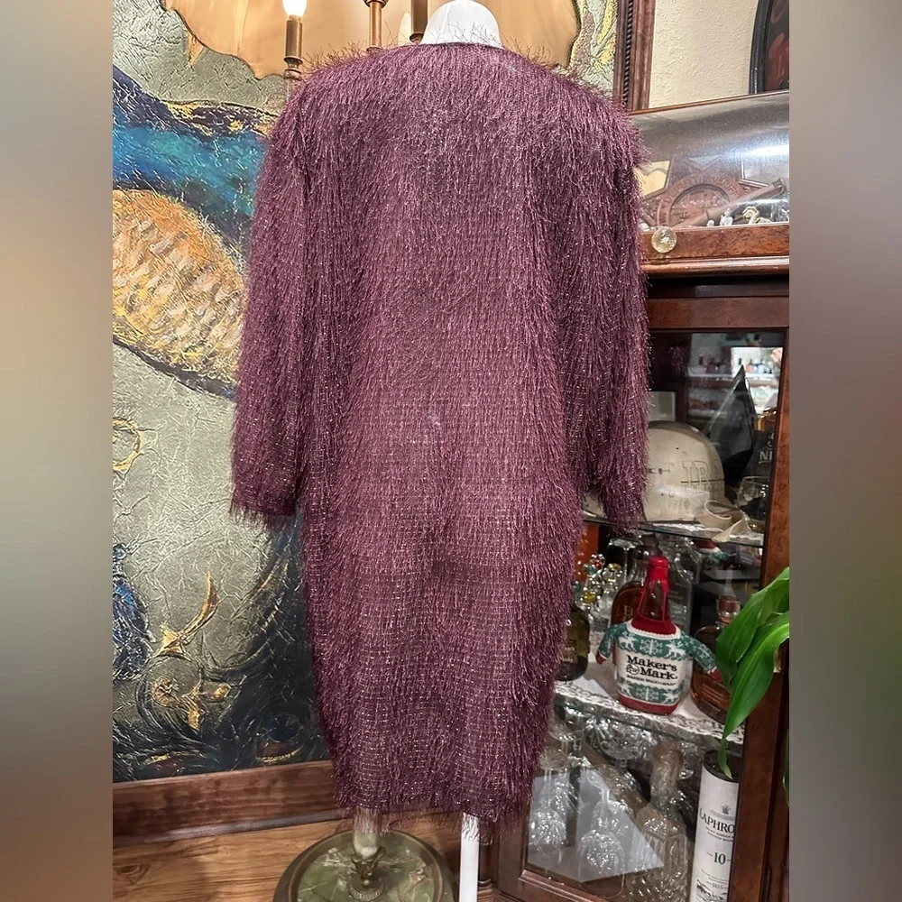Zinga Burgundy Fuzzy Open Cardigan Long Sweater